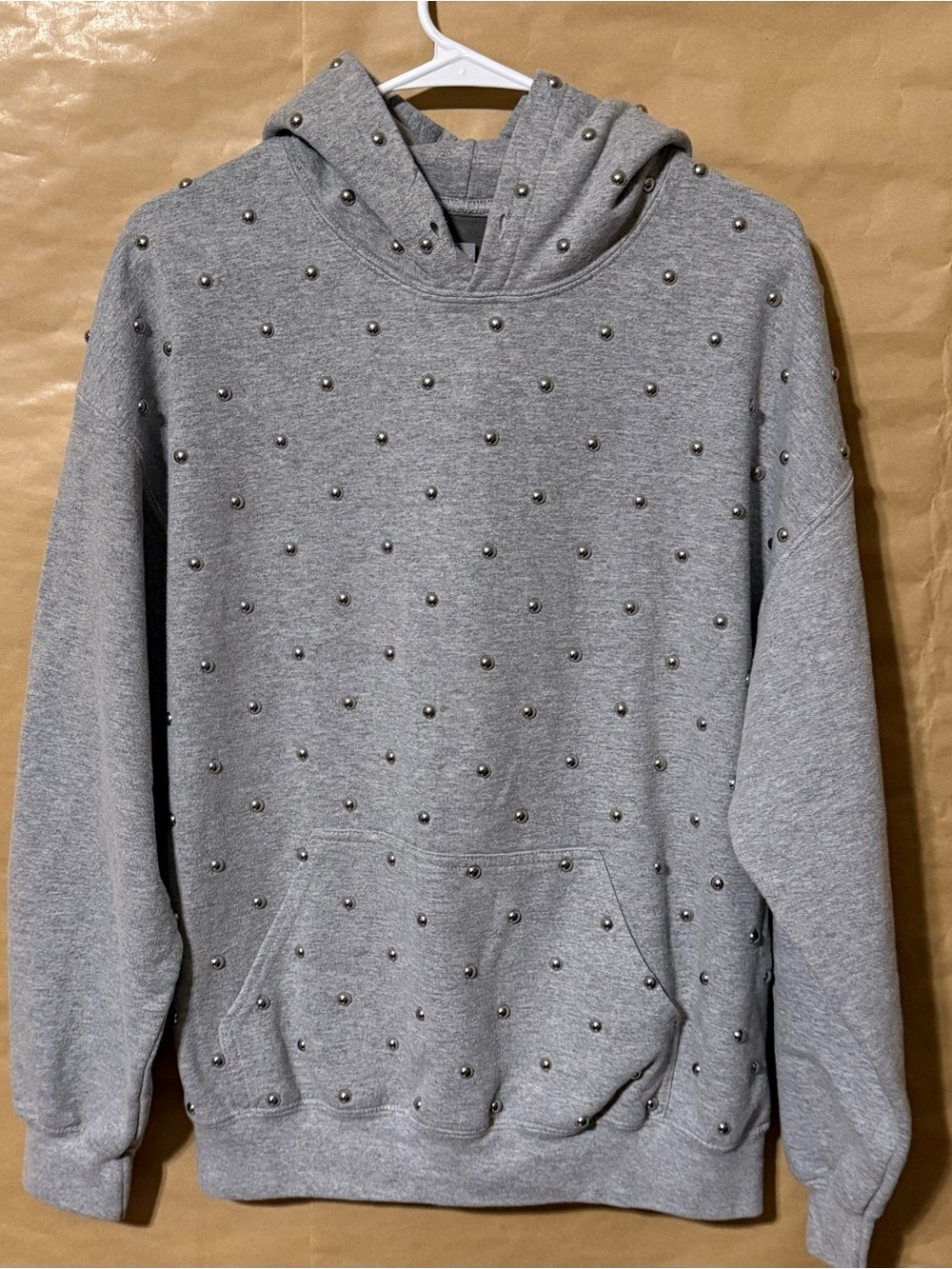 Carmar Gray Studded Hoodie Sweatshirt Silver Studs Size S